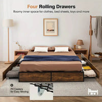 (5ft Kingsize) Wooden Platform Bed Frame With Iron Base, Storage Bed With 4 Drawers, Easy Installation