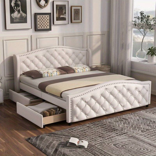 Chesterfield Style (DOUBLE) Upholstered Bed with High Headboard (MATTRESS NOT INCLUDED)