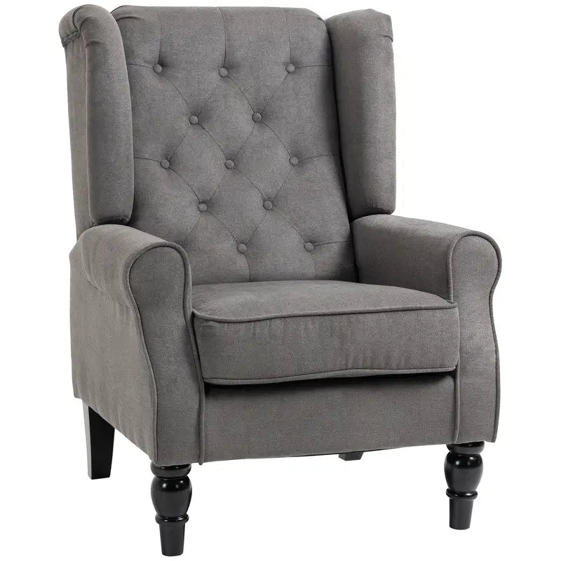 Chesterfield Dark Grey Retro Accent Chair, Wingback Armchair with Wood Frame