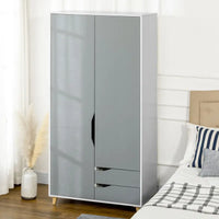 Wardrobe 2 Door 2 Drawers Anti-tipping Design, Modern Bedroom Furniture, GREY