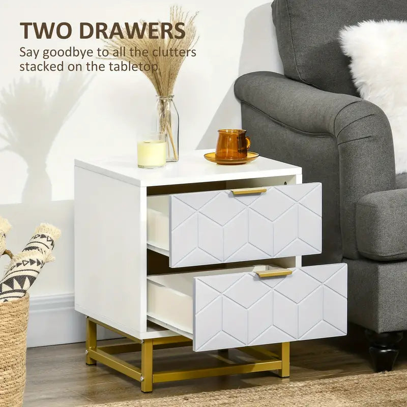 Bedside Table with 2 Drawers, Side Table, Bedside Cabinet with Steel Frame for Living Room, Bedroom