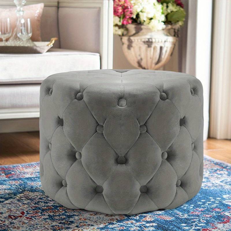 Chesterfield Coffee Table Buttoned Ottoman Footstool Velvet Stool (Grey, 60x 60 x 38cm)