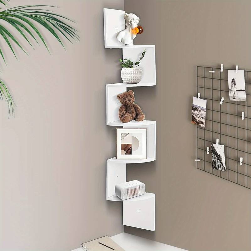 Corner Shelf, 5 tier Floating Wall Shelf With Zigzag Design, Bookshelf for Offices Bedrooms