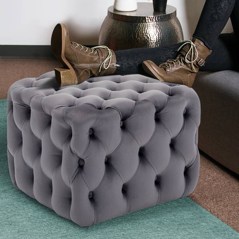 Chesterfield Square Footstool Coffee Table Velvet Footstool Pouffe Ottoman Seat 50x50x40cm