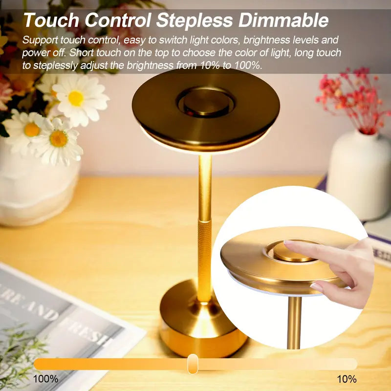 Modern Minimalist Metal Table Lamp Touch Control LED Desk Lamp Cordless Bedside