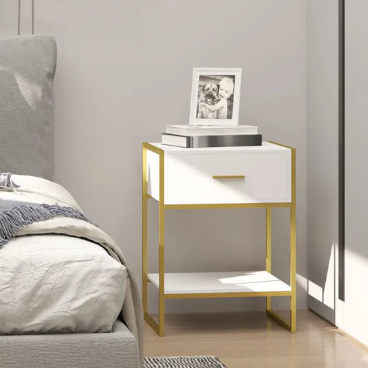 Modern Bedside Table, Side Table for Living room, Bedroom White and Gold