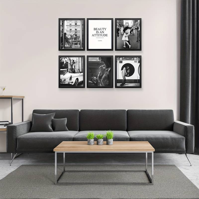 6pcs Framed Art Black And White Poster With FRAME Vintage Home Fashion