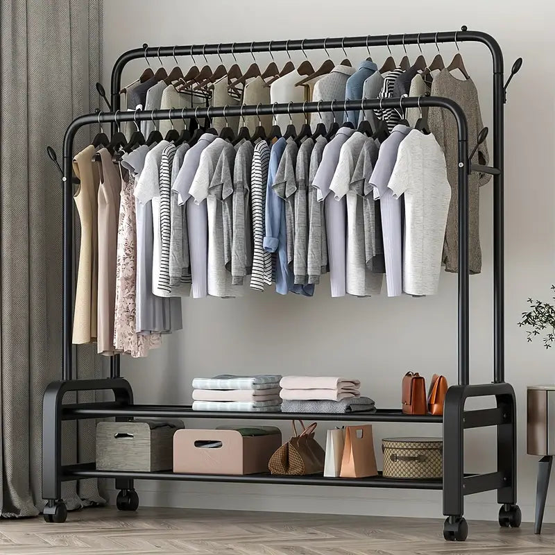 Hinged Clothes Rack Wardrobe Open Metal Double Rail Clothes Garment Hanging Rack Shelf Dis ...