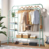 Wardrobe Metal Clothes Rail, Clothes Rack For Bedroom With 2 Rails MINT GREEN