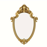 1Pc Vintage Decorative Wall Mirror Of Antique Golden Shield Shape Oval Small Retro Mirror