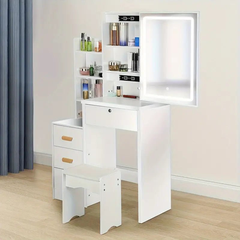 Dressing Table With Drawers Mirror Stool Set Makeup Desk Vanity Table For Bedroom