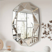 Unique Silver Beveled Edged Glass Wall Mirror Artistic Accent Vanity Mirror for Living Room