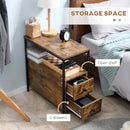 Side Table, Narrow Bedside Table with 2 Drawers and Storage Shelf, Industrial Metal Table