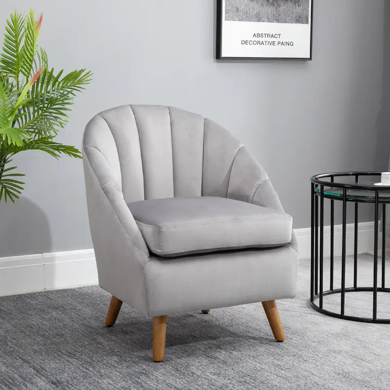 Chesterfield Grey Accent Chair Velvet Fabric Single Sofa Armchair Home Living Room