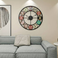 1pc, 50cm Large Metal Wall Clock American Style Vintage Roman Numerals Skeleton Wall Clock