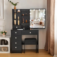 Dresser Vanity With Lights, 3 Light Colours, Black Dresser Set Vanity With 5 Drawers