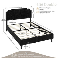 Chesterfield Upholstered Bed Frame Velvet (BLACK) Platform Bed with Height Adjustable Headboard With Wooden Slat Support