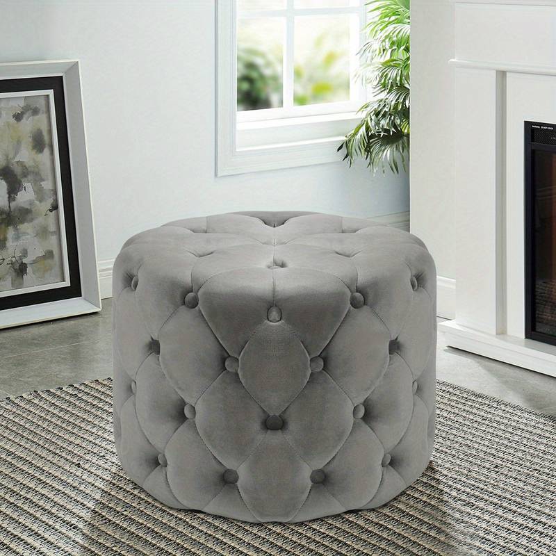 Chesterfield Coffee Table Buttoned Ottoman Footstool Velvet Stool (Grey, 60x 60 x 38cm)