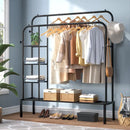 Wardrobe Metal Clothes Rail, Clothes Rack For Bedroom With 2 Rails BLACK