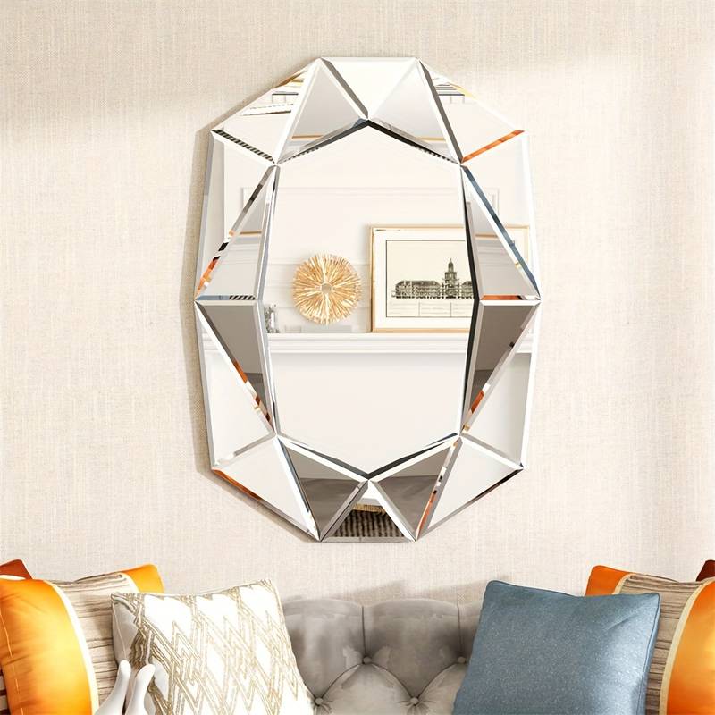 Unique Silver Beveled Edged Glass Wall Mirror Artistic Accent Vanity Mirror for Living Room