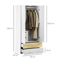 Wardrobe 2-Door Wardrobe with 2 Drawers, Hanging Rod and Anti-tipping Straps