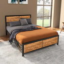 Metal Industrial Bed Frame, 5FT Steel Bed Base with Headboard, Footboard