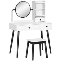 Dressing Table Set with Mirror and Stool, Vanity Makeup Table with 3 Drawers White