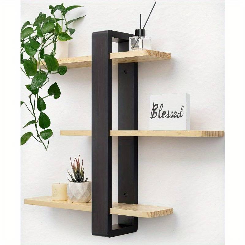 Floating Shelves for Wall Mounted Shelving Unit All Pine Wood 50CM 3 Tier Large Shelf