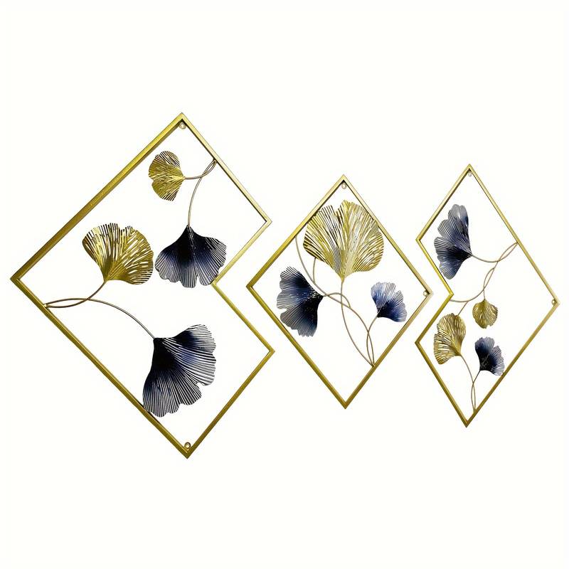 3Pcs Metal Gold+Blue Wall Art Hanging Sculpture Home Art Decor Home Fashion