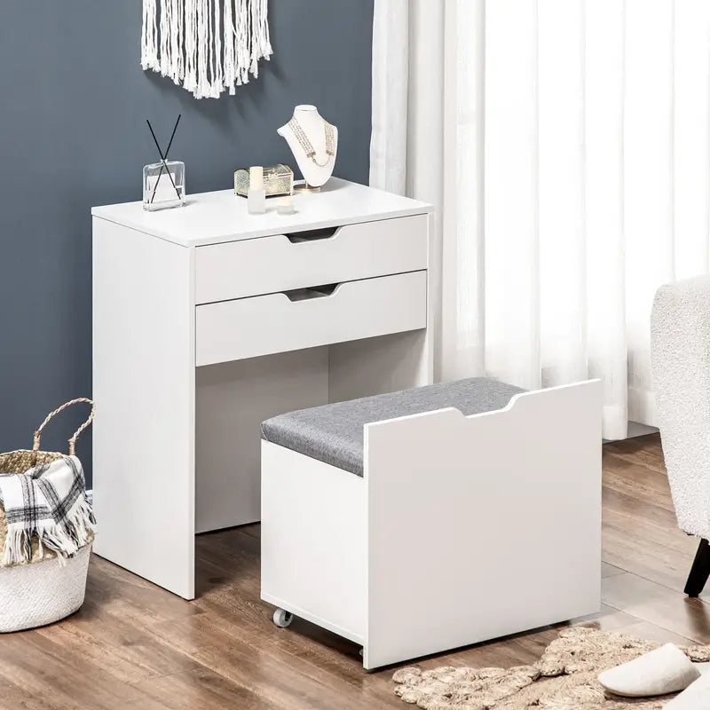 Dressing Table with Flip-up Mirror and Storage Stool, Vanity Table with Drawer