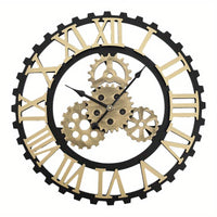 1pc, Large Vintage Wooden Skeleton Roman Wall Clock, Silent Non Ticking Quartz Clocks