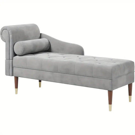 Chesterfield Lounge Sofa with Left Armrest and Lumbar Pillow Upholstered Grey