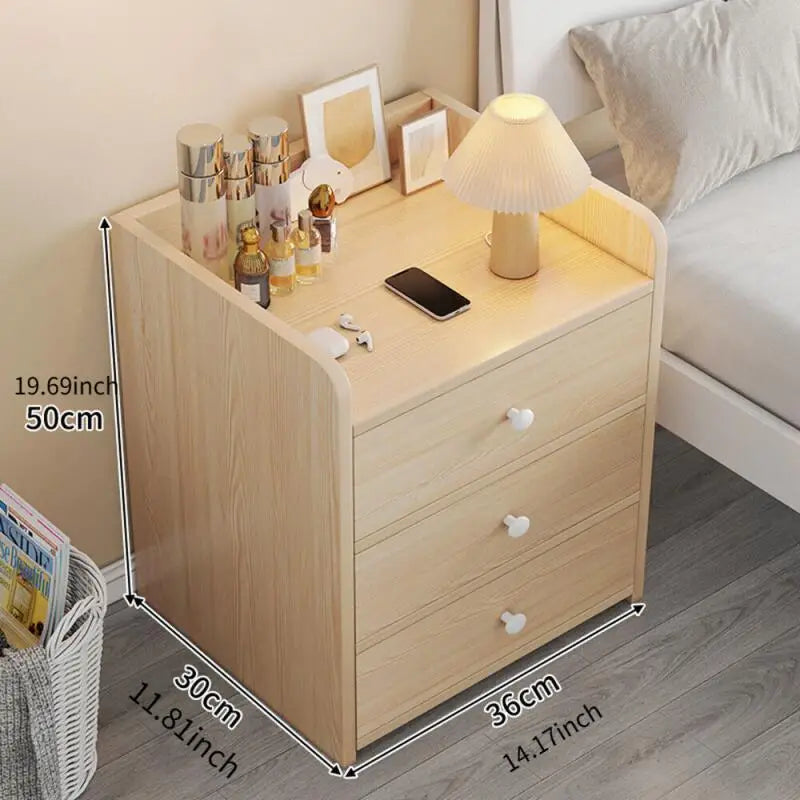 1PC 3 Drawer Modern Wood Bedside Cabinet Nightstand Table Bedroom Storage Furniture