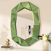 Vintage Green Beveled Glass Wall Mirror Artistic Irregular Accent Mirror for Living Room Bedroom Wall Decor