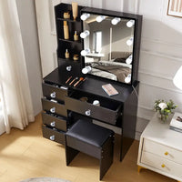 Dresser Vanity With Lights, 3 Light Colours, Black Dresser Set Vanity With 5 Drawers