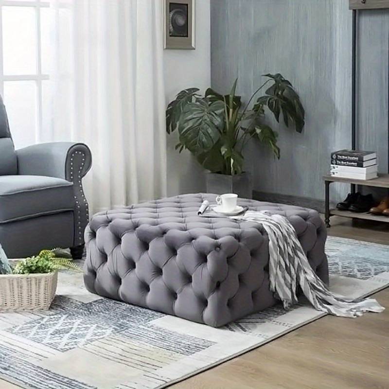 Extra Large Square Chesterfield Velvet Footstool Coffee Table Deep Button Ottoman 70x70cm