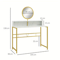 Dressing Dressing Table with Round Mirror, Vanity Makeup Desk with Open Storage