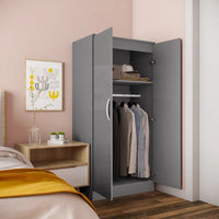 Wardrobe High Gloss Wardrobe, 2 Door Wardrobe with Hanging Rod and Storage Grey