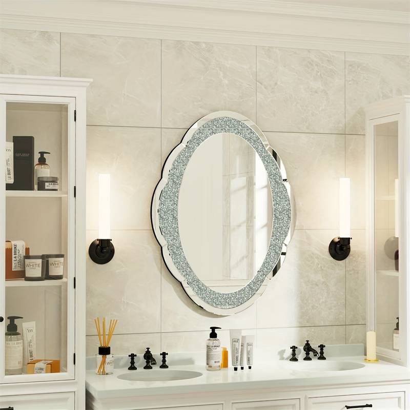 Elegant Cloud-shape Crystal Crushed Diamond Wall Mirror Vanity Accent Mirror Art Decor