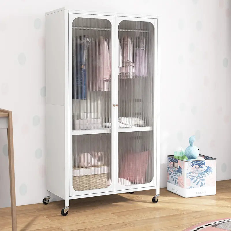 Wardrobe Rolling Storage Wardrobe Cabinet Mobile Wardrobe Armoire Closet WHITE