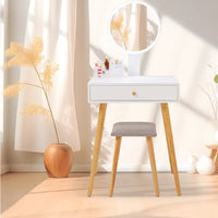 Dressing Table with LED Mirror and Stool Elegant Makeup Desk Featuring