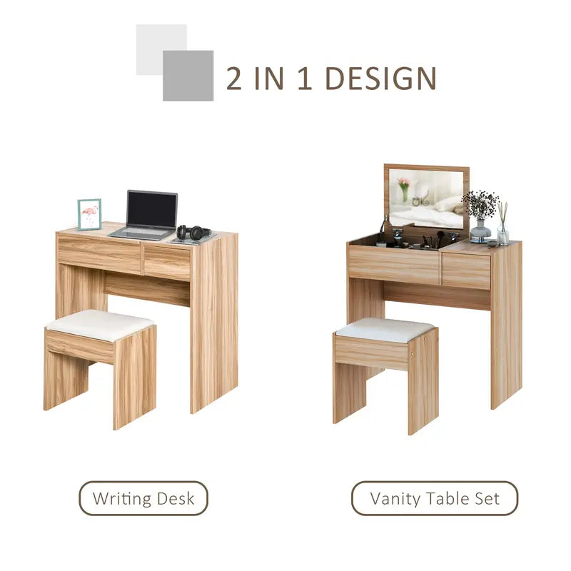 Dressing Table Vanity Table Makeup Desk with Drawer, Vanity Table Set NATURAL WOOD