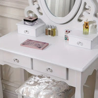 Dressing NEW Desk White Dressing Table Mirror W/ Stool Makeup Vanity Set 4 Drawers