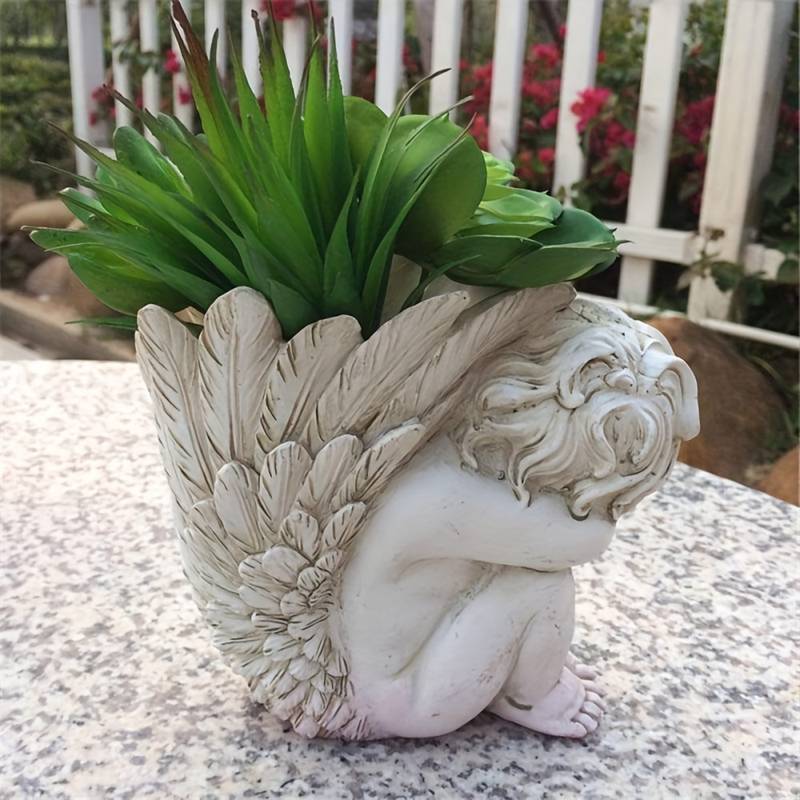 Cupid Angel Resin Vase, Vintage Cherub Sculpture Planter, Angelic Art Craft Home & Garden Decor