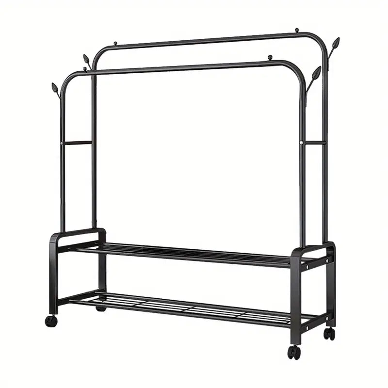 Wardrobe Open Metal Double Rail Clothes Garment Hanging Rack Shelf Display Stand