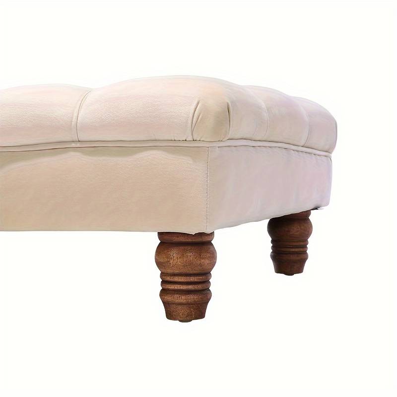 Chesterfield Deep Button Beige Coffee Table Stool Bench Velvet Padded Pouffe Footstool 60*90cm