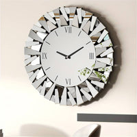 Decorative Mirrored Wall Clock Round Wall-Mounted Mirror Wall Clock With Beveled