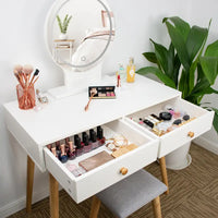 Dressing Table Modern 80cm Wide Dressing Table with LED Lights Mirror, 2 Spacious ...