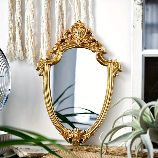 1Pc Vintage Decorative Wall Mirror Of Antique Golden Shield Shape Oval Small Retro Mirror