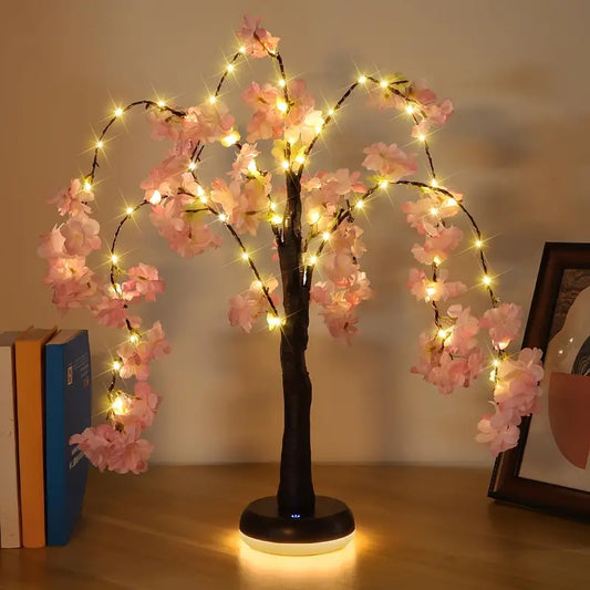 Lighted pink Cherry Blossom Tree Lamp, Tabletop Tree with 72 LED Lights 60cm Fairy Lights